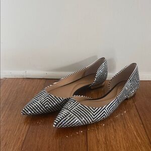 INC International Concepts Black & Silver Geometric Sequin Pointed D'Orsay Flats